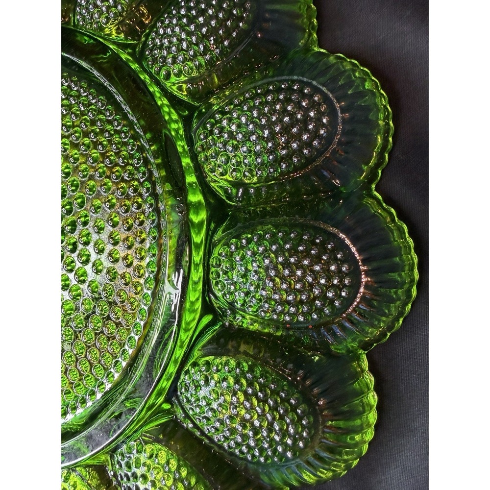 Vintage Indiana Glass Deviled Egg Plate Carnival Hobnail Lime Green 11" 1960s - Picture 15 of 16